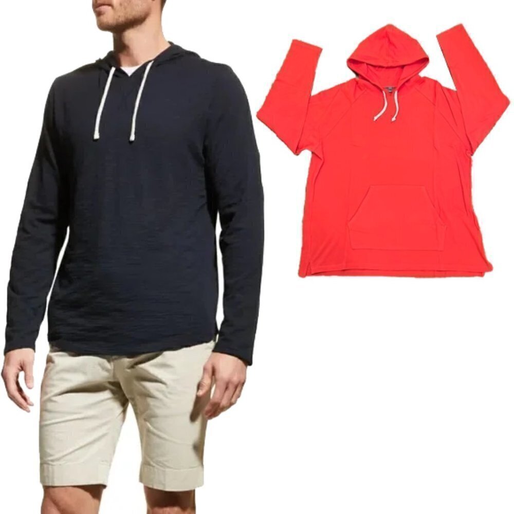 🆕 VINCE Men's Solid Slub Popover Hoodie Pima cotton red XXL 🔥